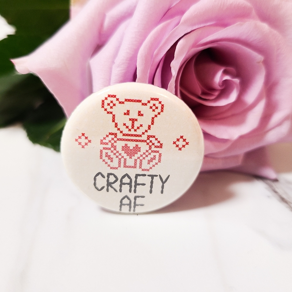 "Crafty AF" Teddy Bear Button